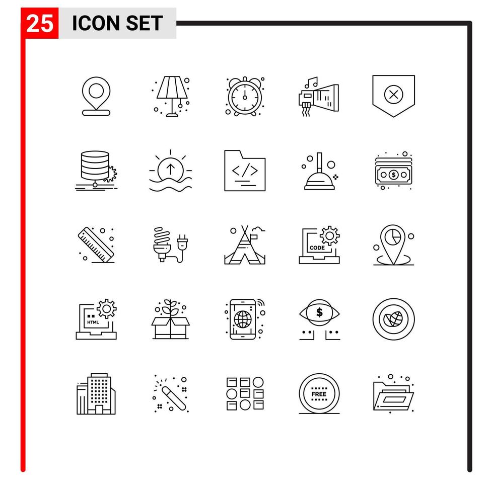 25 Line concept for Websites Mobile and Apps security music efficiency hardware blaster Editable Vector Design Elements