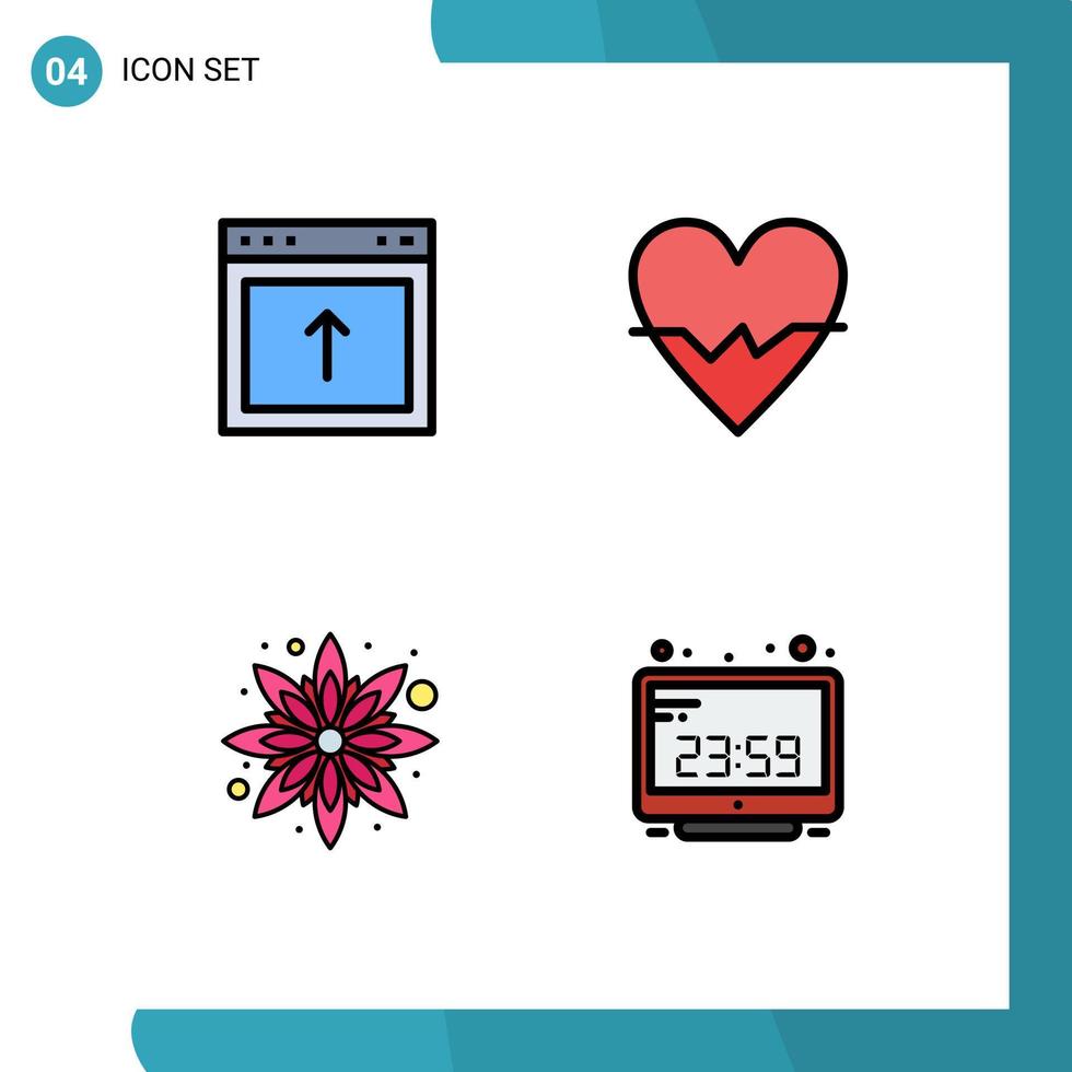 4 Thematic Vector Filledline Flat Colors and Editable Symbols of arrow sunflower website beat clock Editable Vector Design Elements
