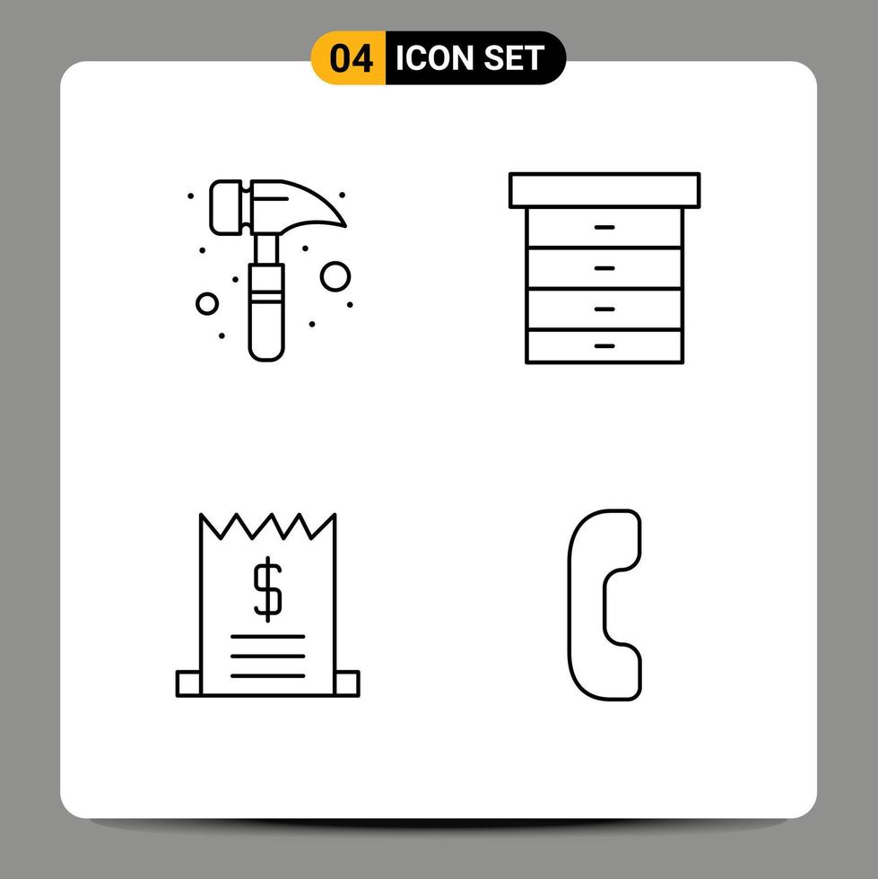 Pack of 4 Modern Filledline Flat Colors Signs and Symbols for Web Print Media such as claw hammer sale decor bills call Editable Vector Design Elements