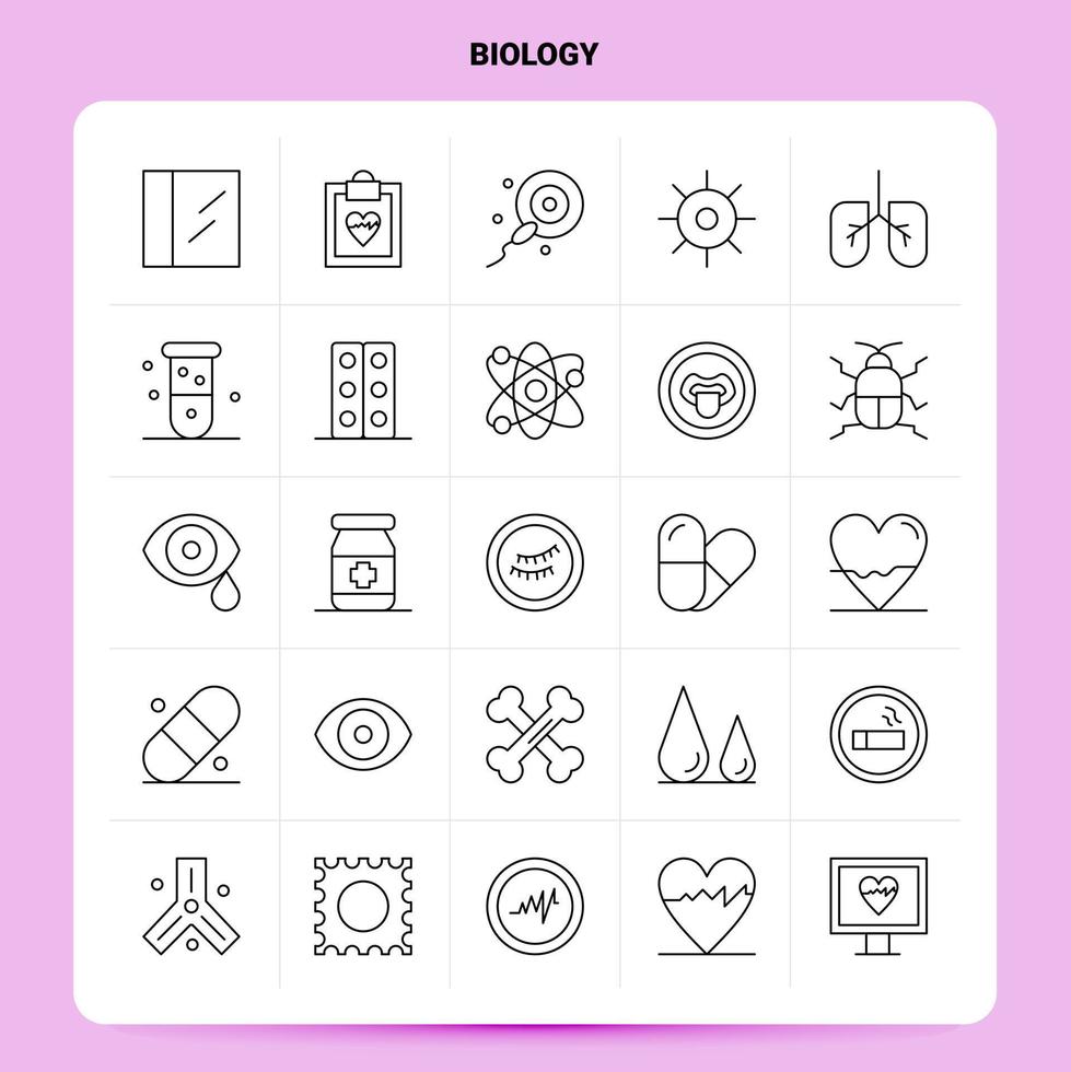 OutLine 25 Biology Icon set Vector Line Style Design Black Icons Set Linear pictogram pack Web and Mobile Business ideas design Vector Illustration