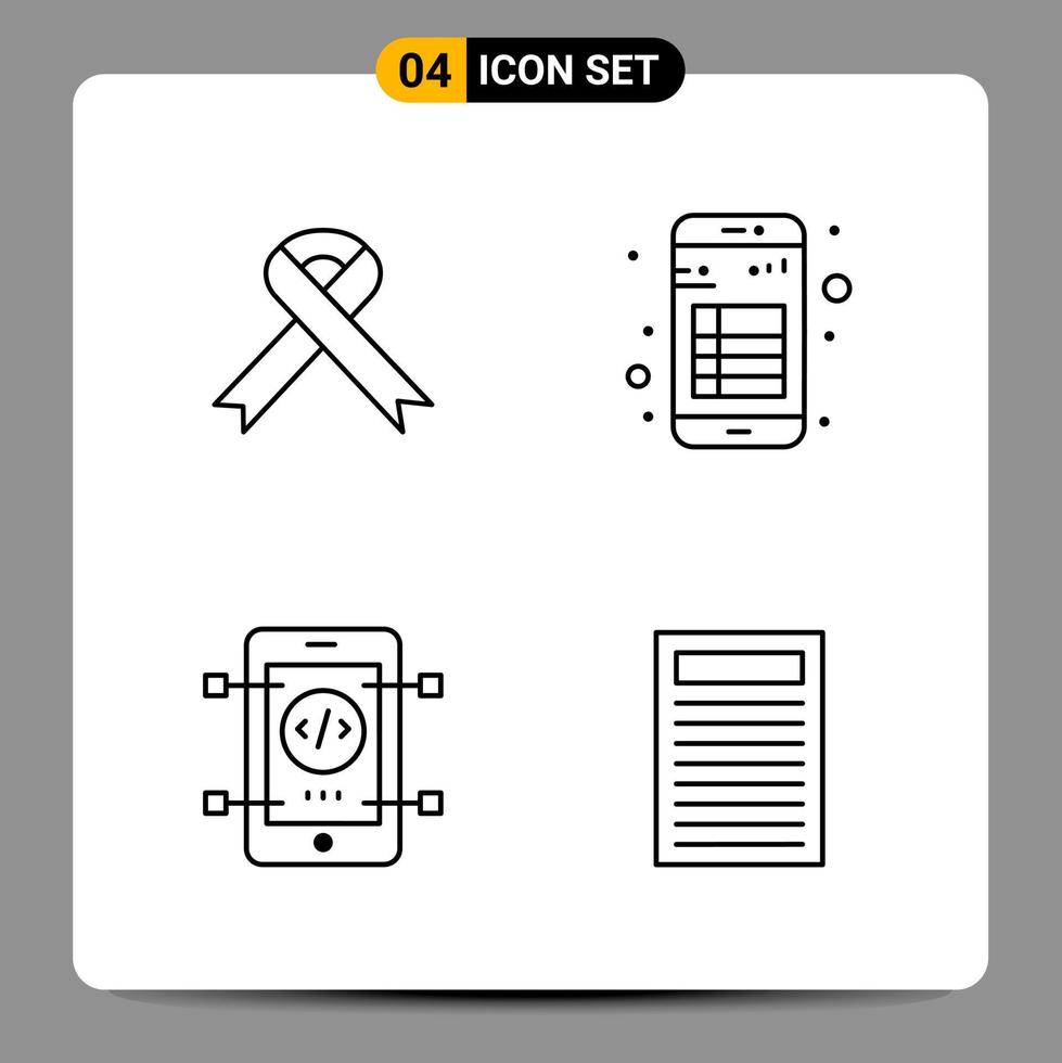 4 símbolos de contorno del paquete de iconos negros para diseños receptivos sobre fondo blanco. 4 iconos establecidos. vector