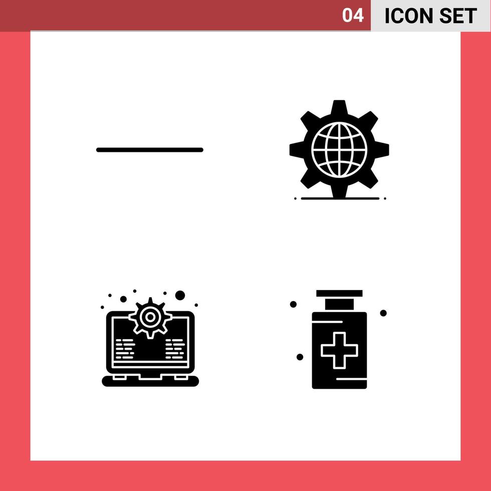 Pack of 4 Modern Solid Glyphs Signs and Symbols for Web Print Media such as minus support internet gear drug Editable Vector Design Elements