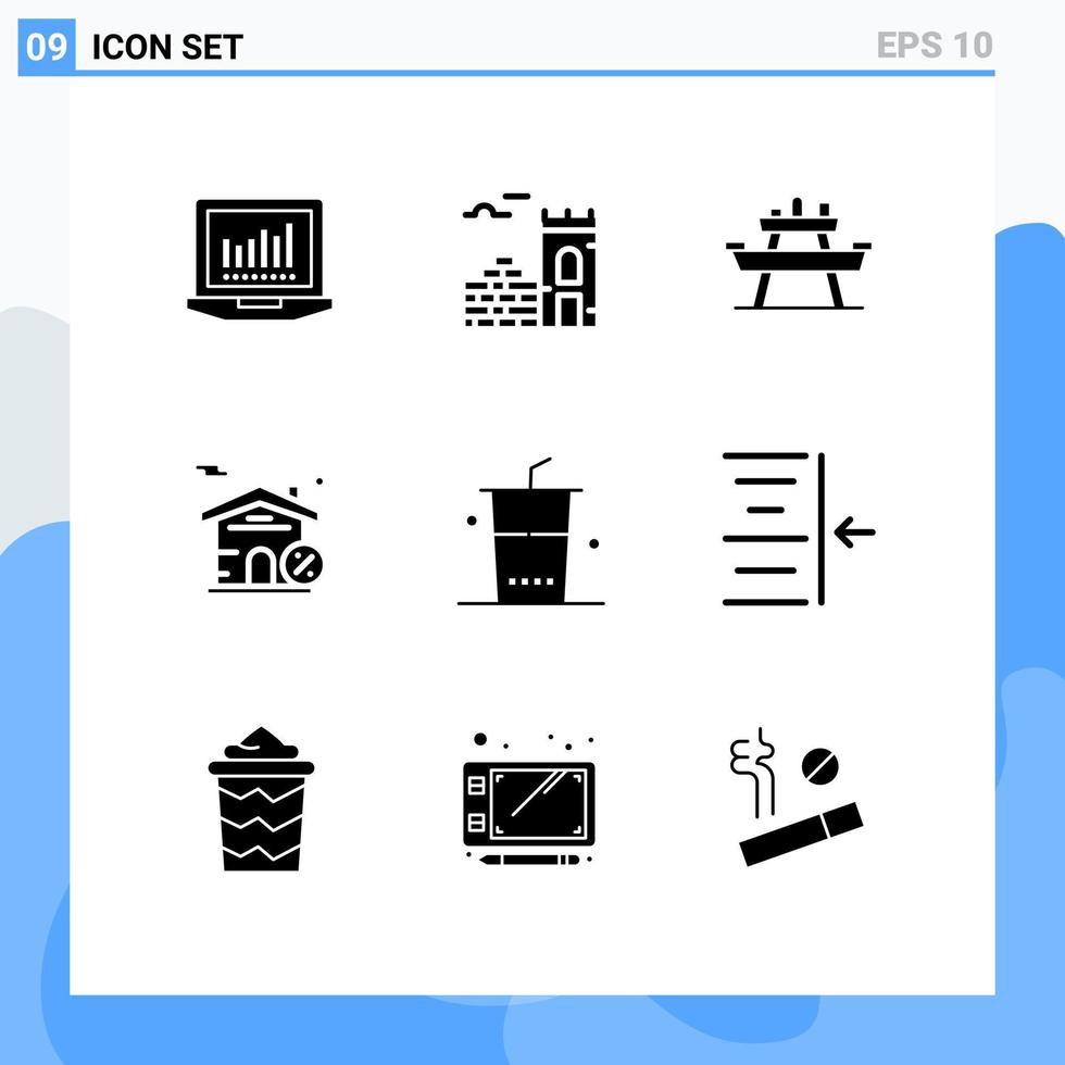 9 Solid Glyph concept for Websites Mobile and Apps shopping food park drinks house Editable Vector Design Elements