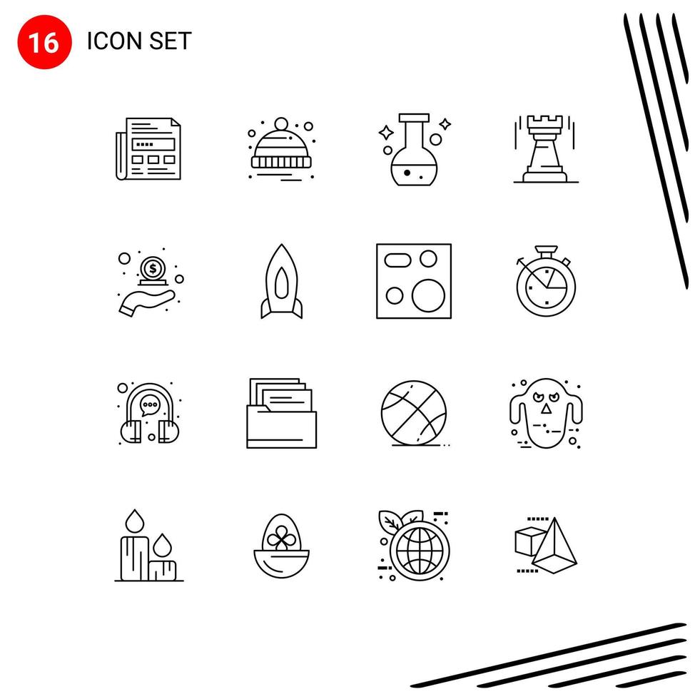 16 Creative Icons Modern Signs and Symbols of cash bastion tube strategy castle Editable Vector Design Elements