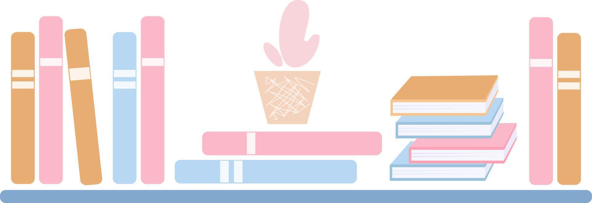 estantería de banner con flor de cactus, concepto de ilustración vectorial para librerías y bibliotecas vector