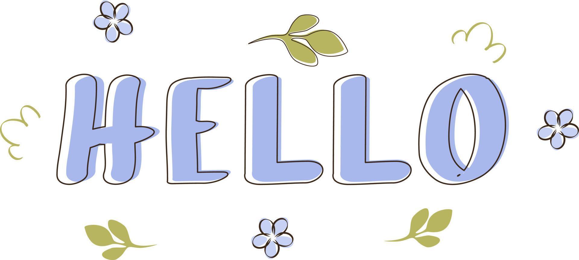 Lettering hello in cartoon style. Vector illustration