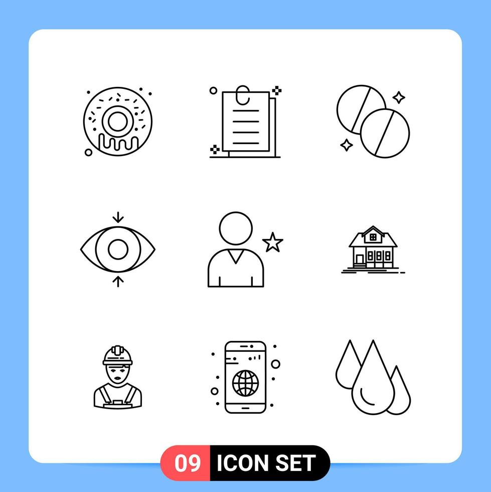 9 Line Black Icon Pack Outline Symbols for Mobile Apps isolated on white background. 9 Icons Set. vector