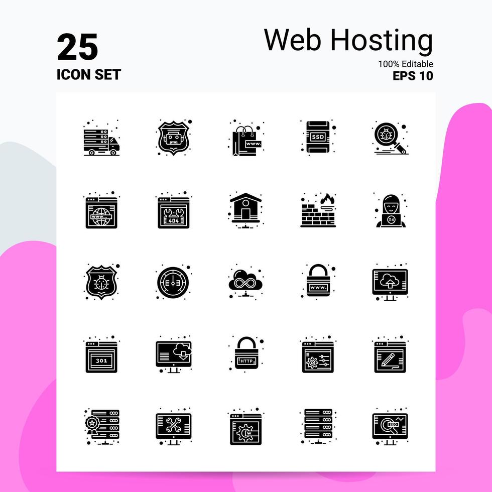 25 Web Hosting Icon Set 100 Editable EPS 10 Files Business Logo Concept Ideas Solid Glyph icon design vector