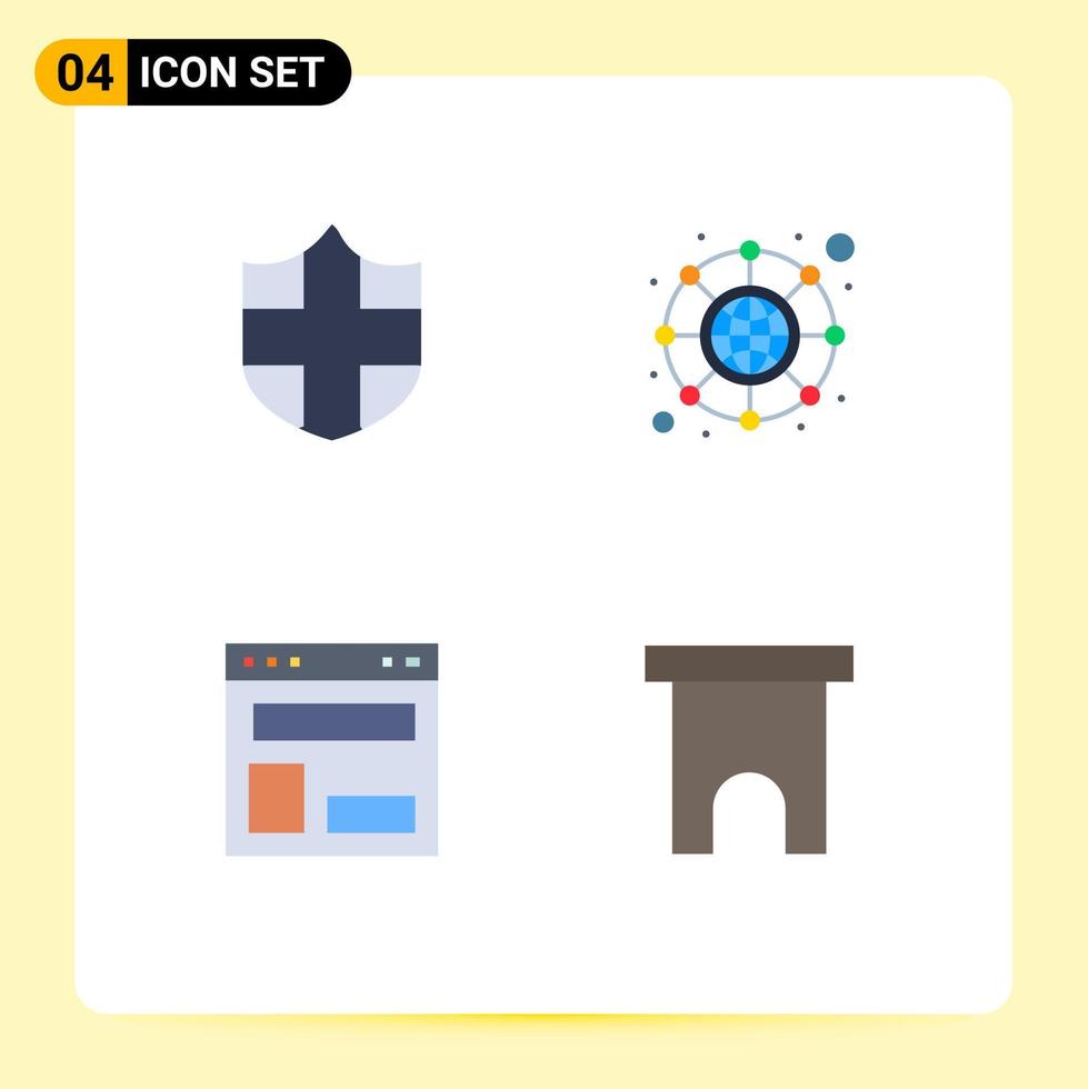 Universal Icon Symbols Group of 4 Modern Flat Icons of protection website connection blog layout building Editable Vector Design Elements