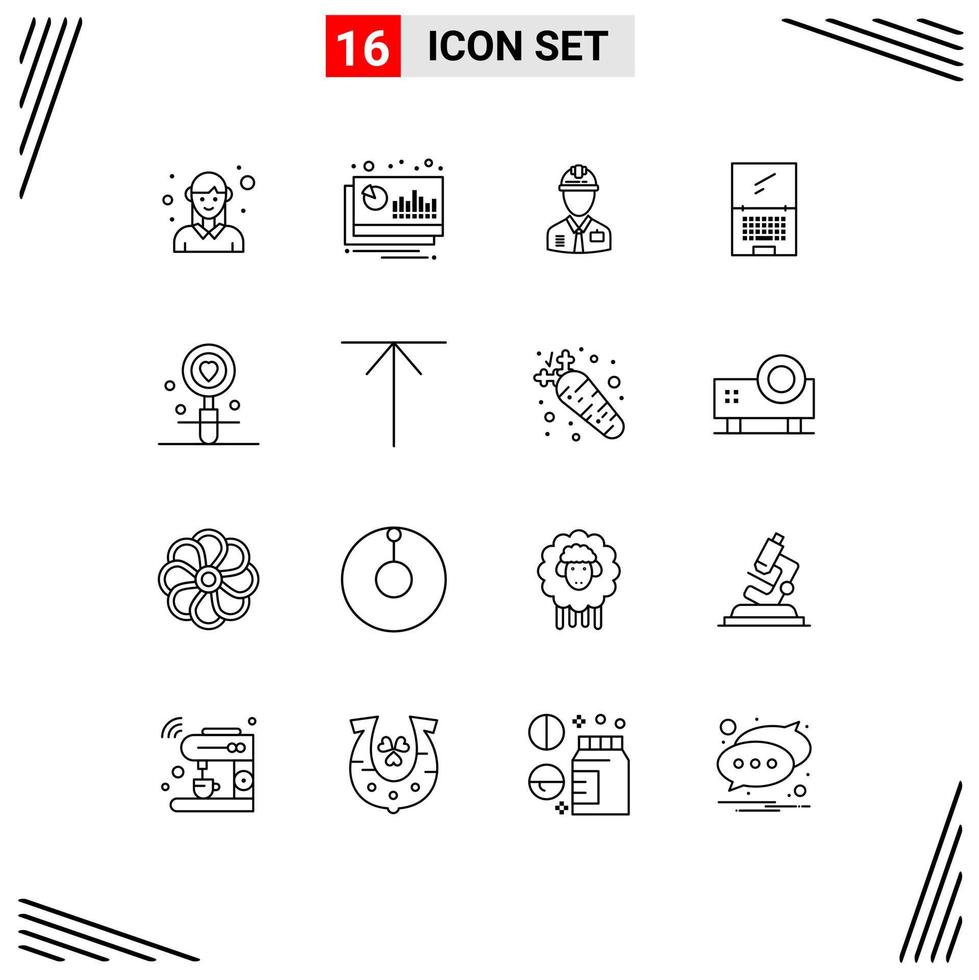 Pack of 16 creative Outlines of monitor labor financier labour construction Editable Vector Design Elements