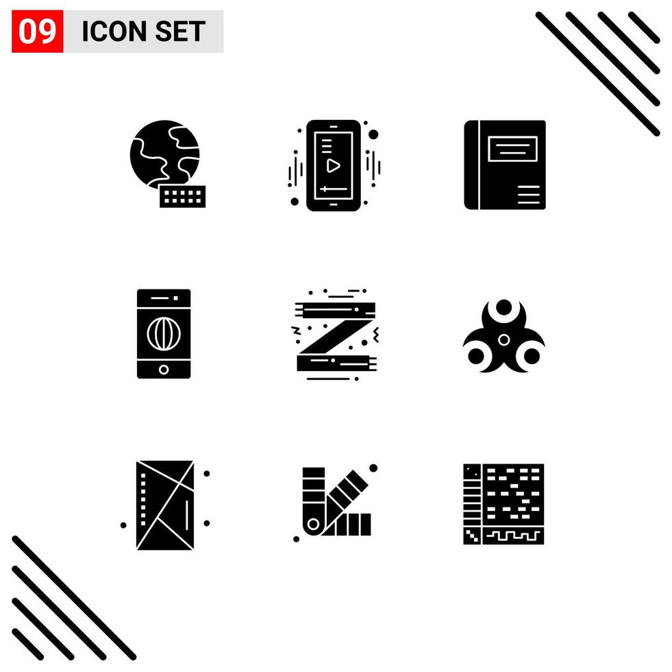 9 interfaz de usuario paquete de glifos sólidos de signos y símbolos modernos de accesorios de ropa educación mundo electrónica elementos de diseño vectorial editables vector
