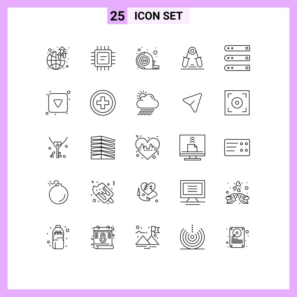 Pictogram Set of 25 Simple Lines of hosting database tape finger wrist Editable Vector Design Elements