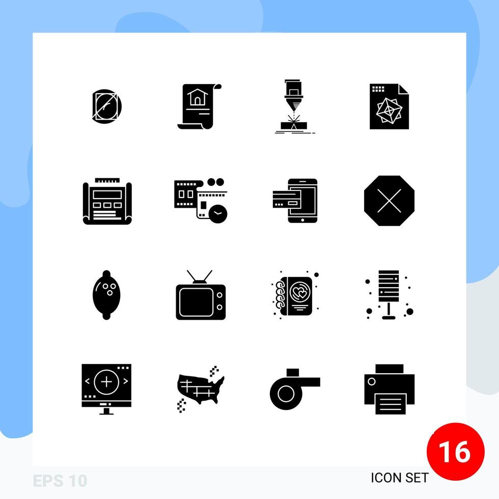 Pictogram Set of 16 Simple Solid Glyphs of design design cutting processing steel Editable Vector Design Elements