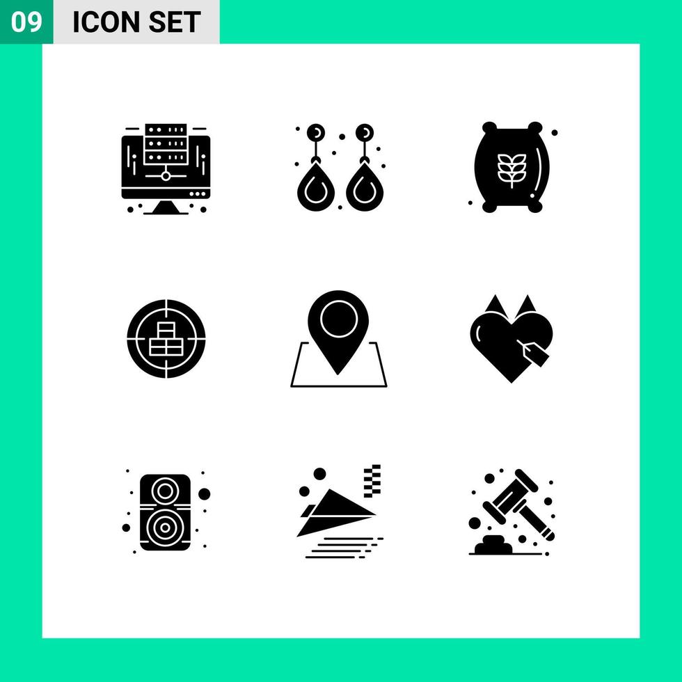 conjunto moderno de 9 glifos y símbolos sólidos, como productos de San Valentín, valiosos elementos de diseño de vectores editables de alimentos cruzados