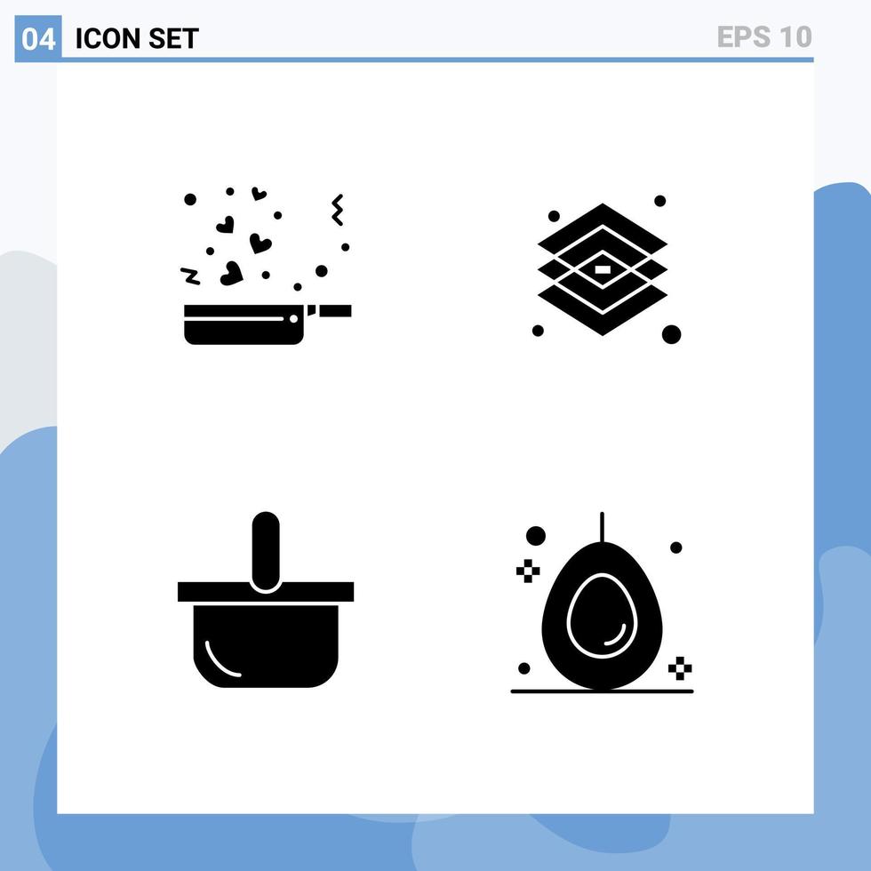 Solid Glyph Pack of 4 Universal Symbols of cooking basket romance graphic holiday Editable Vector Design Elements
