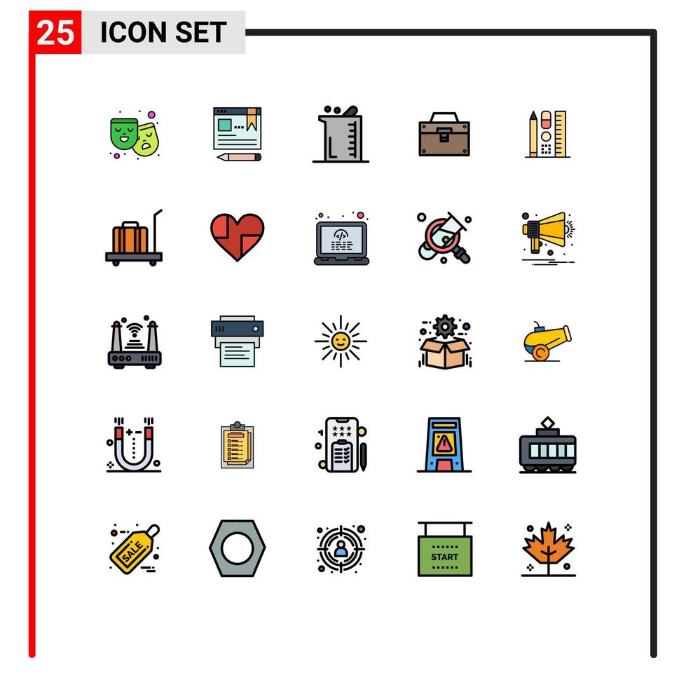 25 User Interface Filled line Flat Color Pack of modern Signs and Symbols of toolkit construction bigger box laboratory Editable Vector Design Elements