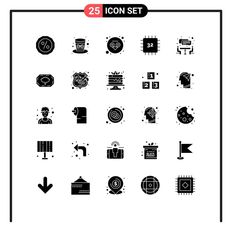 Set of 25 Commercial Solid Glyphs pack for teamwork interview owl hardware devices Editable Vector Design Elements