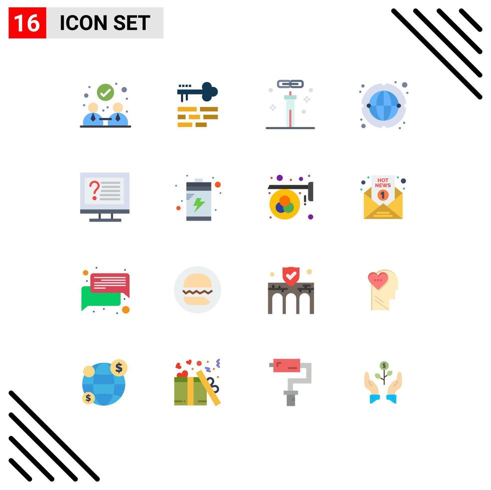 Set of 16 Commercial Flat Colors pack for contact worldwide chemistry network communication Editable Pack of Creative Vector Design Elements
