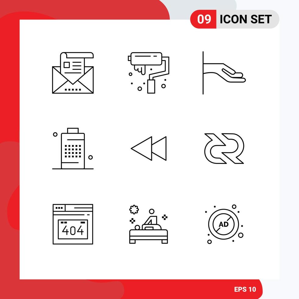 9 User Interface Outline Pack of modern Signs and Symbols of arrow phone roller energy battery Editable Vector Design Elements