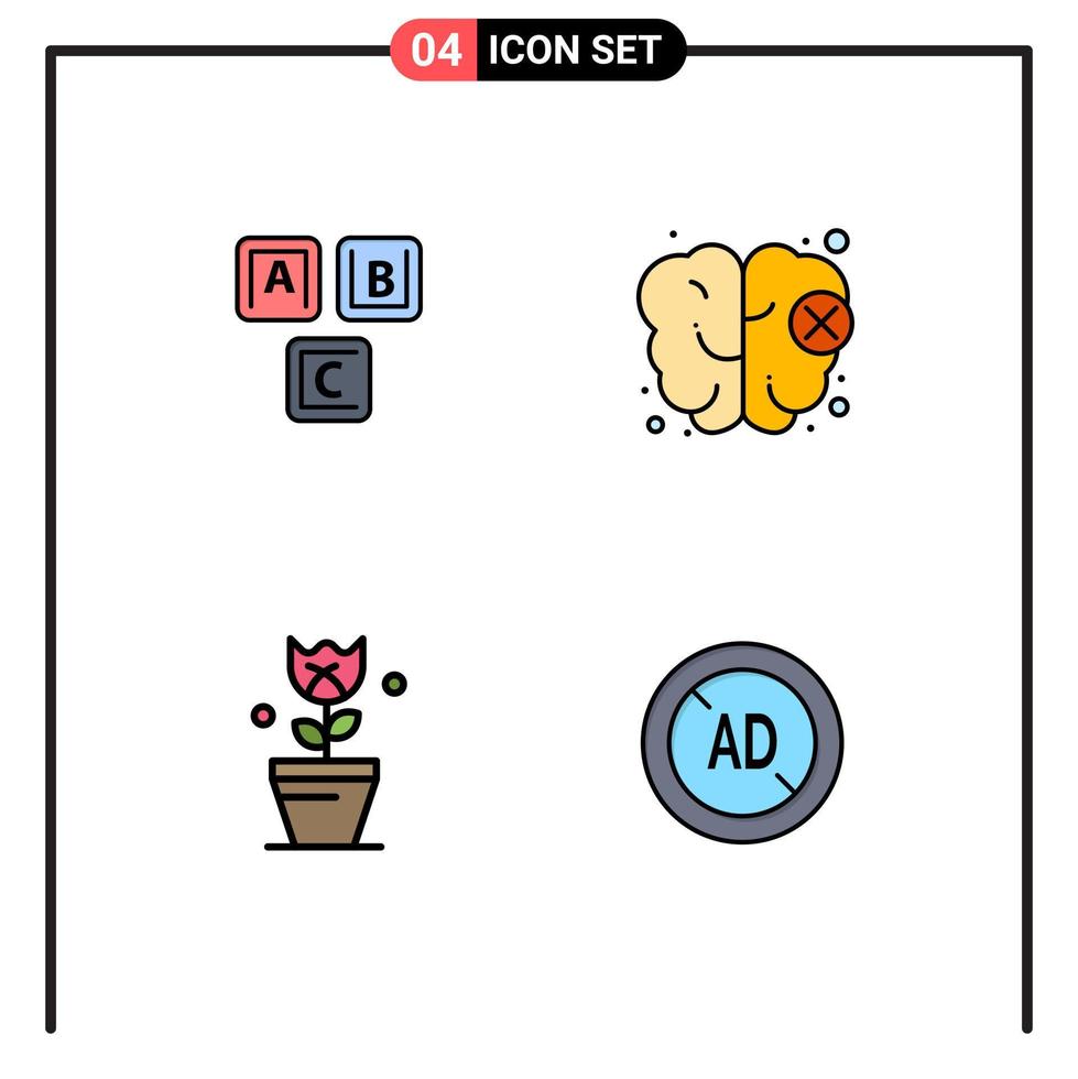Filledline Flat Color Pack of 4 Universal Symbols of abc easter alphabet knowledge tulip Editable Vector Design Elements
