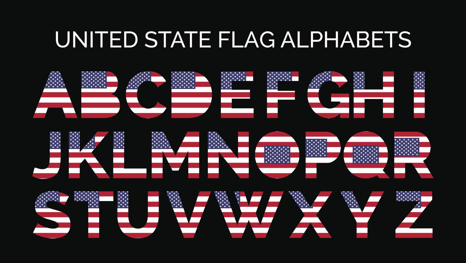 US United State Flag Alphabets Letters A to Z Creative Design Logos