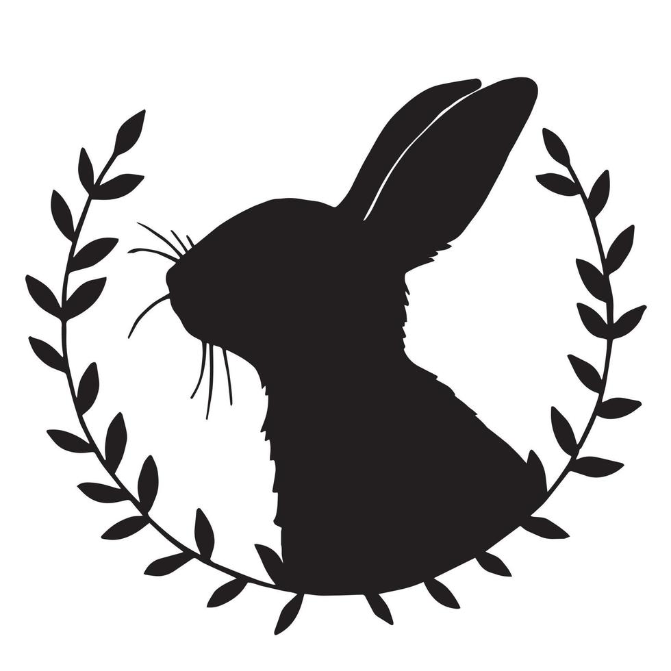 dibujo vectorial, marco vintage con silueta de conejito de pascua. diseño minimalista, coronas de ramas y la silueta de un conejo vector