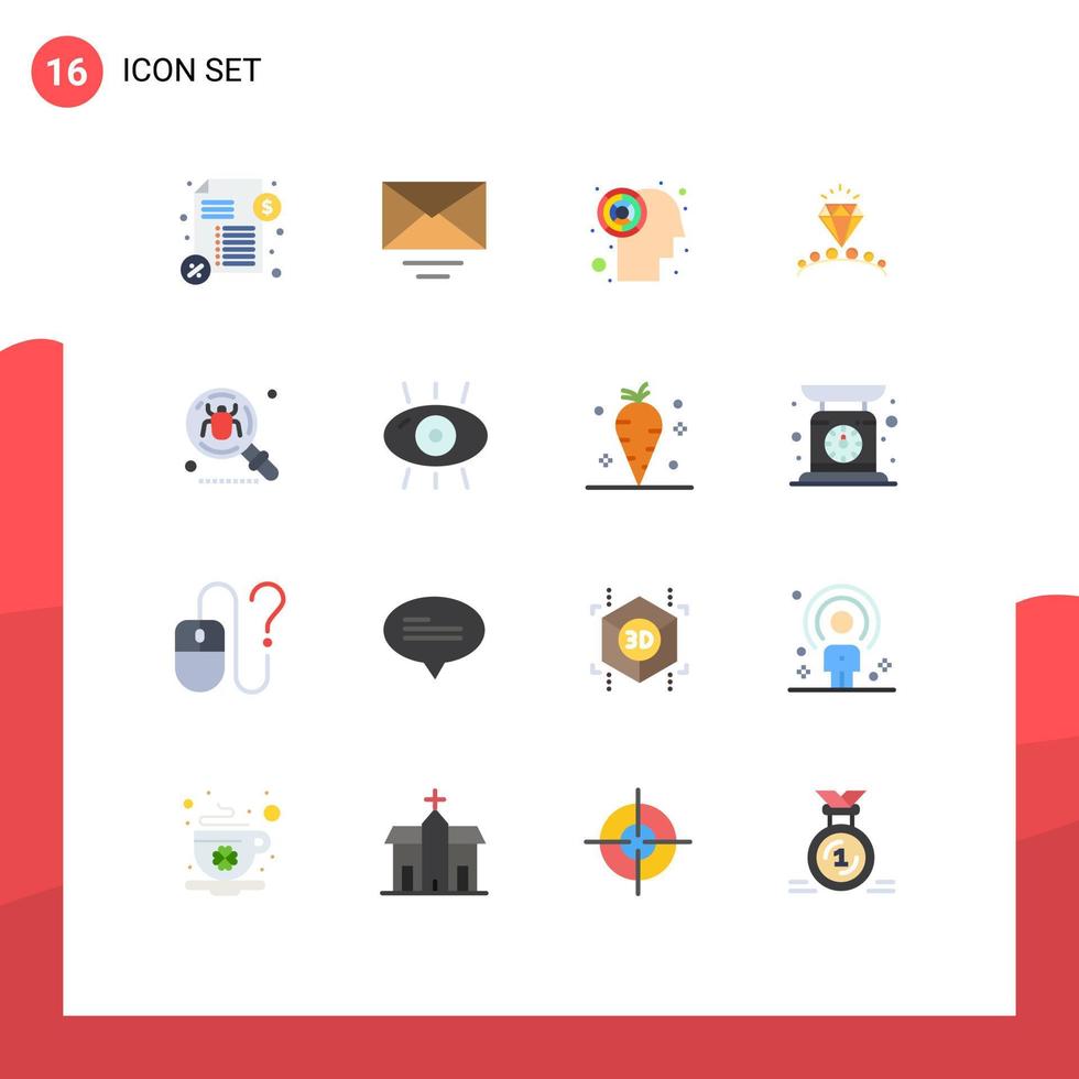 Set of 16 Vector Flat Colors on Grid for search find brain bug wedding Editable Pack of Creative Vector Design Elements
