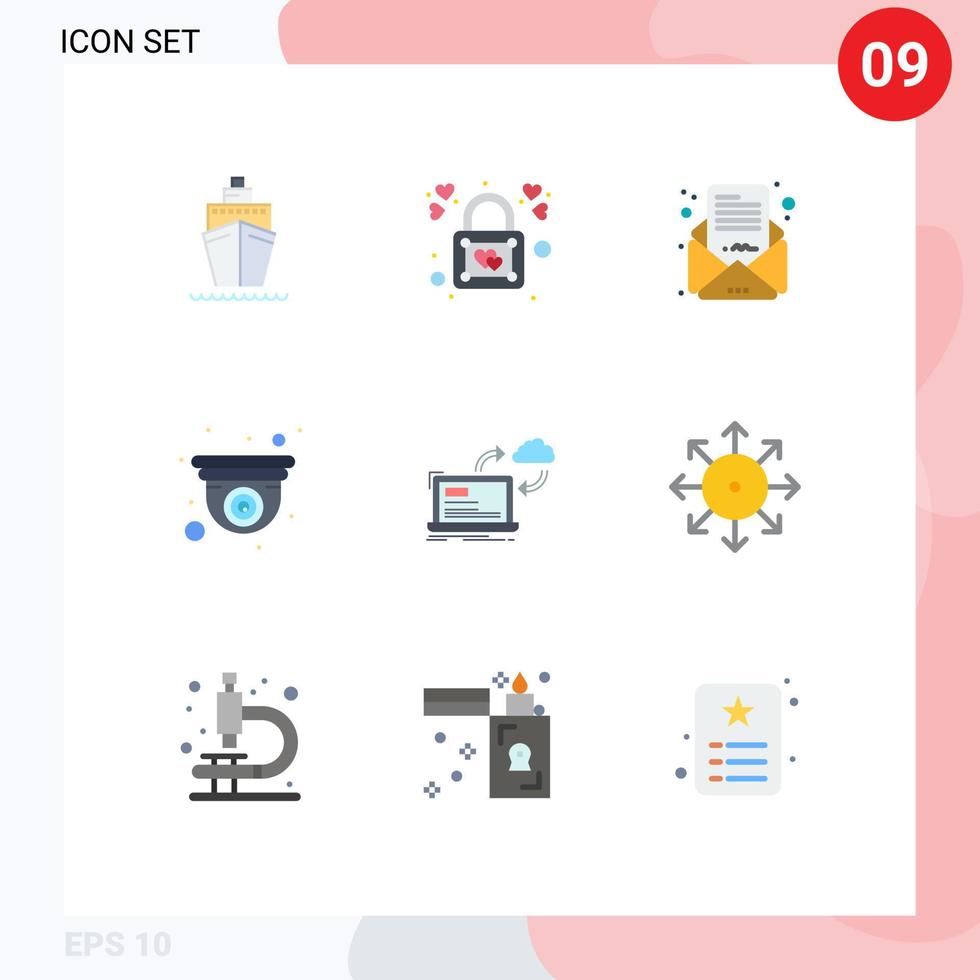 Set of 9 Modern UI Icons Symbols Signs for processing web business mail design cam Editable Vector Design Elements