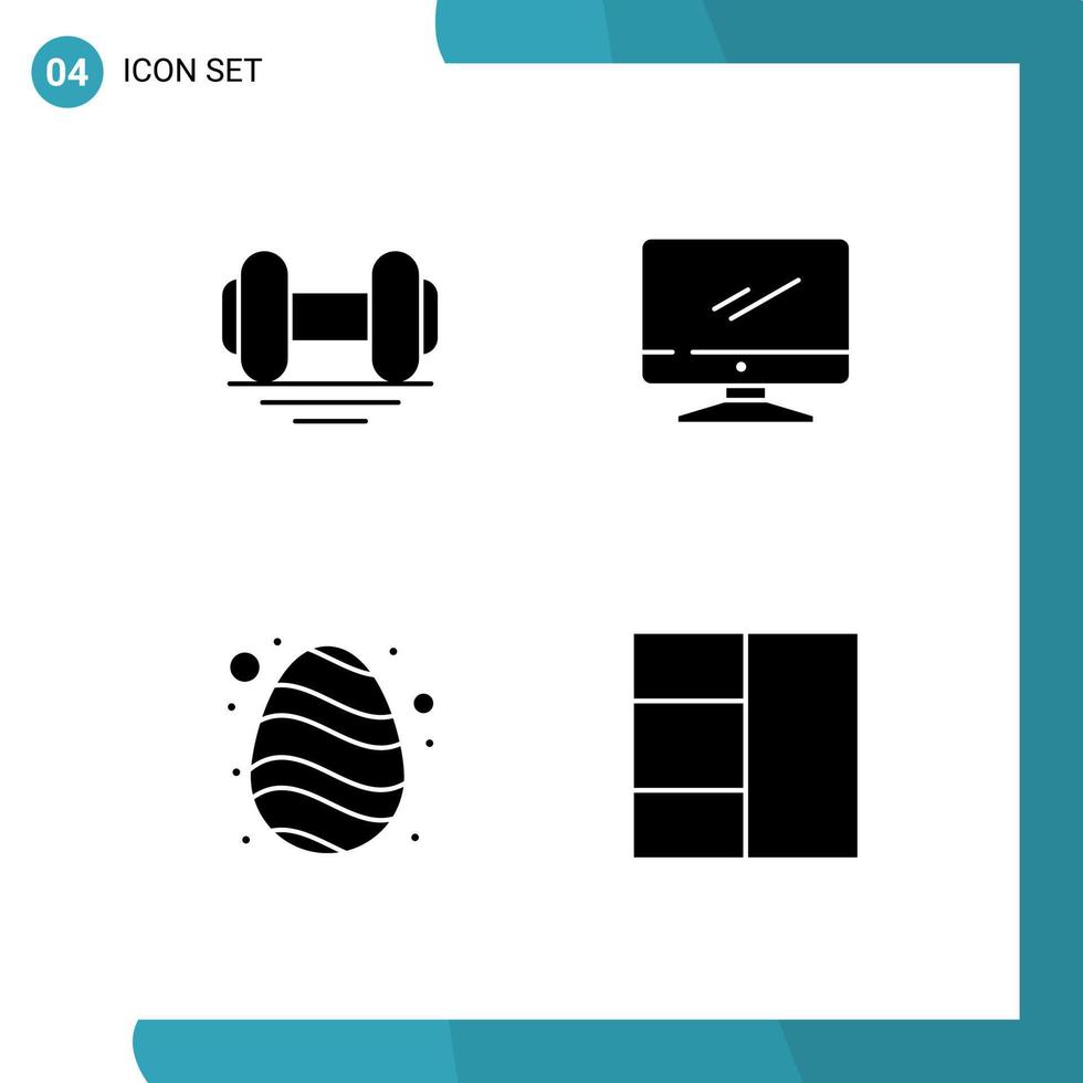 Interfaz de usuario de 4 paquetes de glifos sólidos de signos y símbolos modernos de elementos de diseño vectorial editables de la naturaleza del dispositivo de elevación de Pascua con mancuernas vector