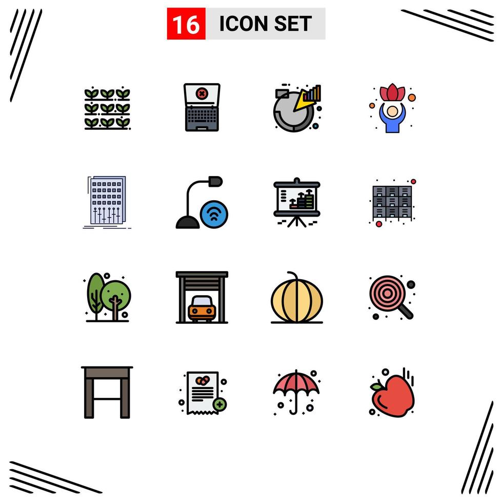 Universal Icon Symbols Group of 16 Modern Flat Color Filled Lines of control wellness analytic well exercise Editable Creative Vector Design Elements