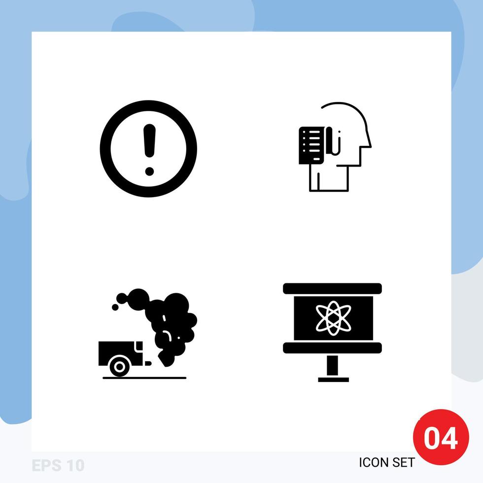 Mobile Interface Solid Glyph Set of 4 Pictograms of about tasks question list environment Editable Vector Design Elements