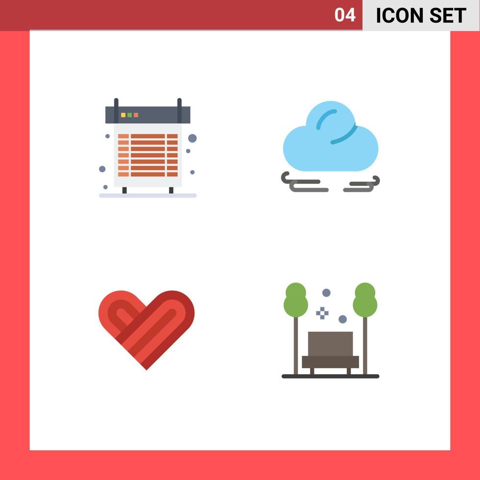 paquete de 4 signos y símbolos de iconos planos modernos para medios de impresión web, como elementos de diseño de vectores editables de silla de nube de calor de amor de computadora