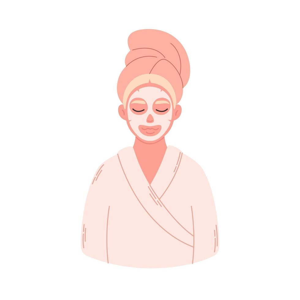 mujer con mascarilla cosmética orgánica en la cara. cuidado de la piel, tratamiento para las arrugas, espinillas vector