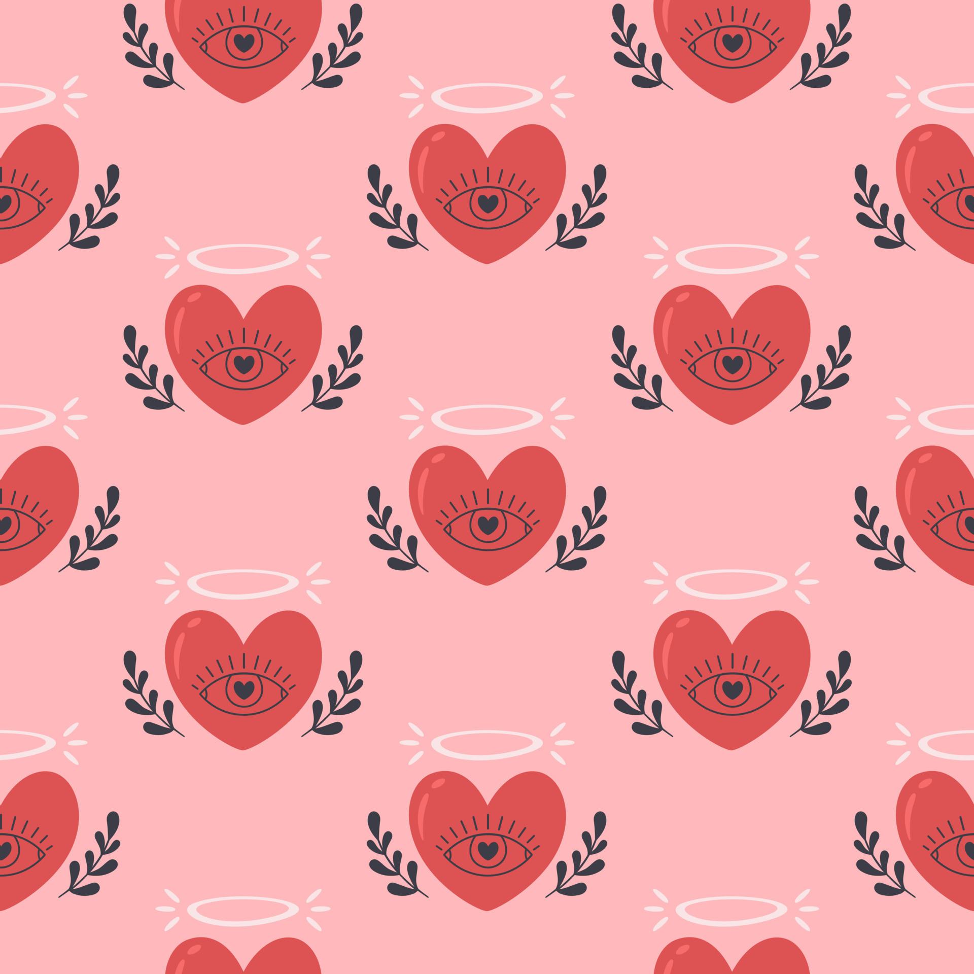 Hearts seamless pattern. Valentines Day, romantic and love element. Heart  with eye and flowers. Flat, hand drawn texture for wallpaper, textile,  fabric, paper 14915048 Vector Art at Vecteezy