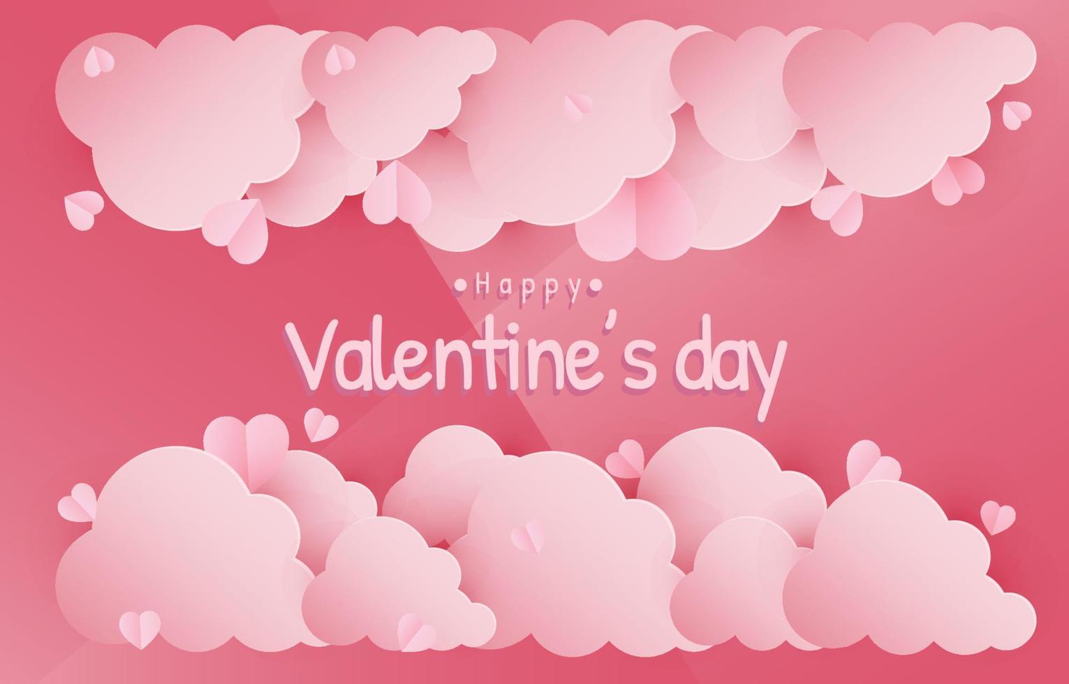 tarjeta feliz día de san valentín, elementos cortados en papel en forma de corazón volando sobre fondo rosa y dulce. símbolos vectoriales de amor por el diseño de tarjetas de felicitación de cumpleaños. vector