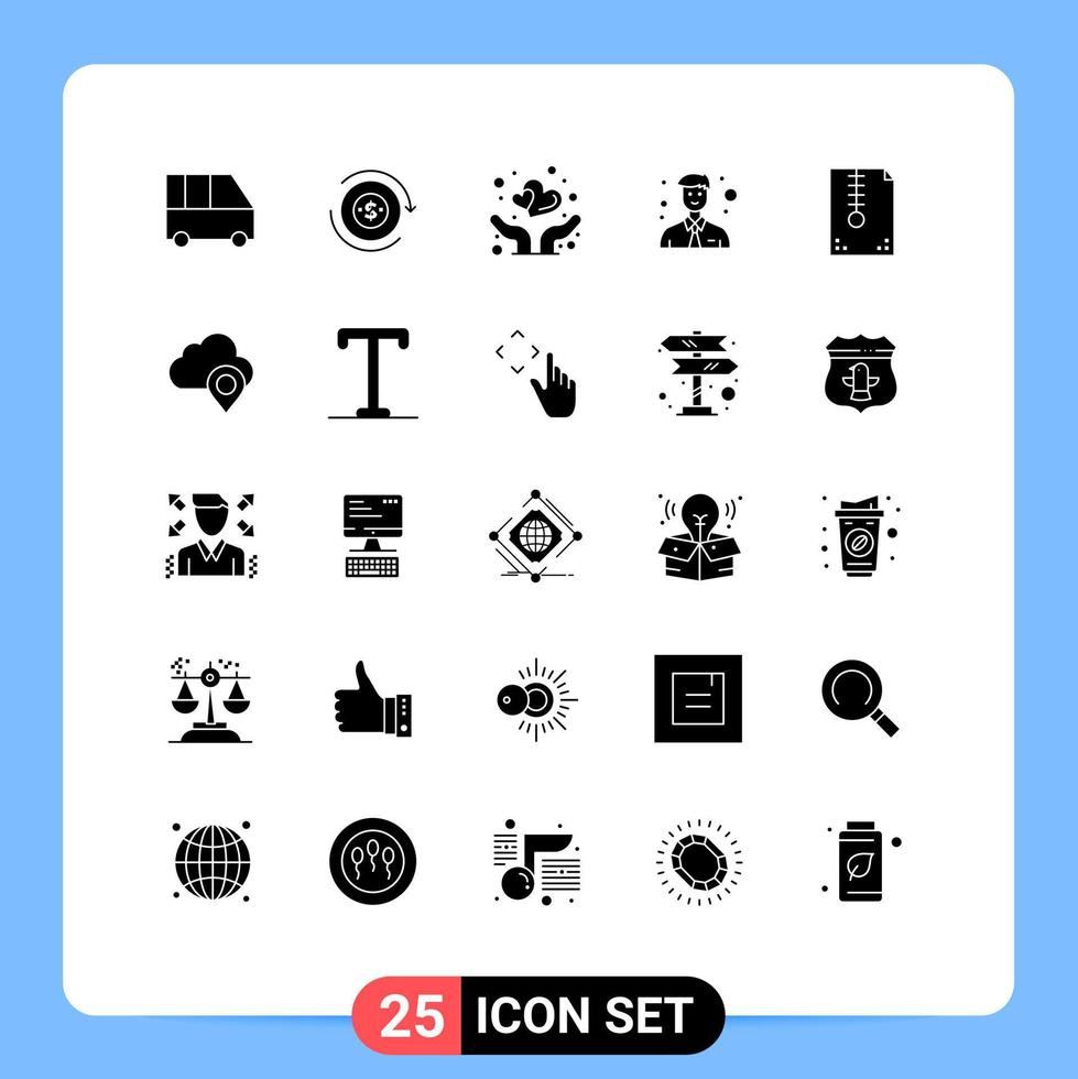 Group of 25 Solid Glyphs Signs and Symbols for compressed archive insurance office business Editable Vector Design Elements