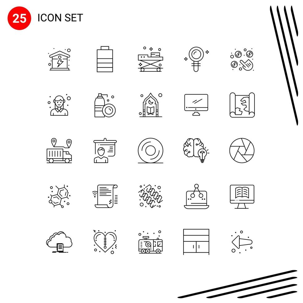 Set of 25 Modern UI Icons Symbols Signs for pay biochemistry doctor find search Editable Vector Design Elements