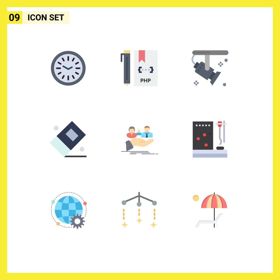 Mobile Interface Flat Color Set of 9 Pictograms of family insurance bright stationary education Editable Vector Design Elements