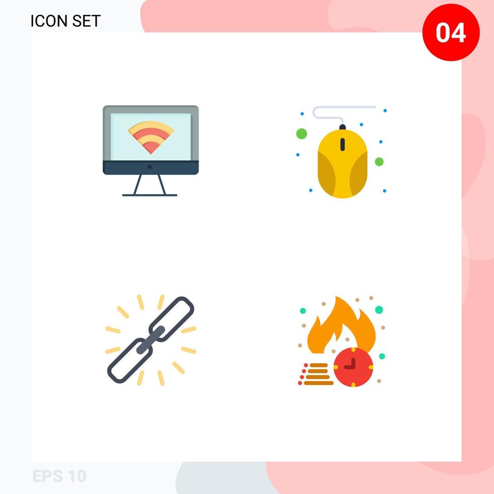 Universal Icon Symbols Group of 4 Modern Flat Icons of computer chain signal mouse web Editable Vector Design Elements