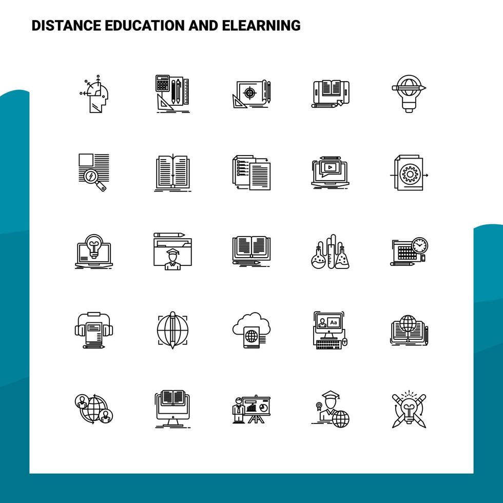 Set of Distance Education and Elearning Line Icon set 25 Icons Vector Minimalism Style Design Black Icons Set Linear pictogram pack