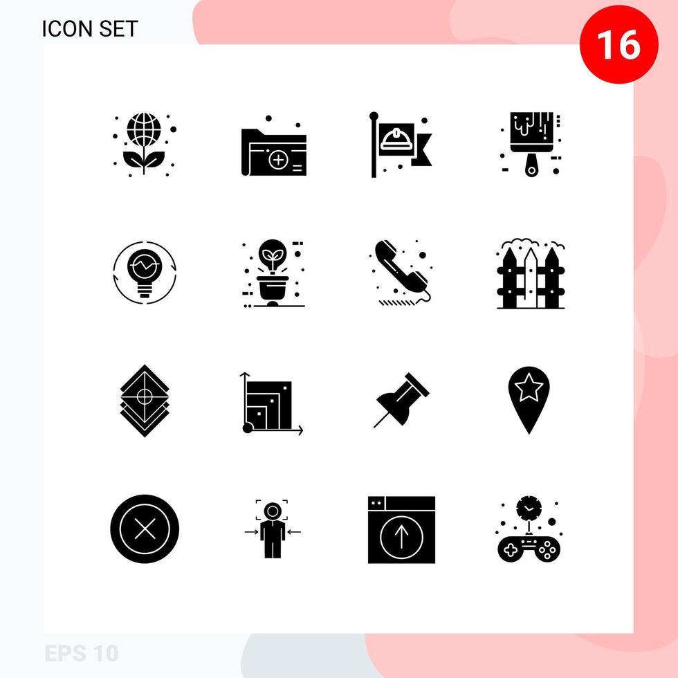 User Interface Pack of 16 Basic Solid Glyphs of bulb tool medical folder paint labour Editable Vector Design Elements