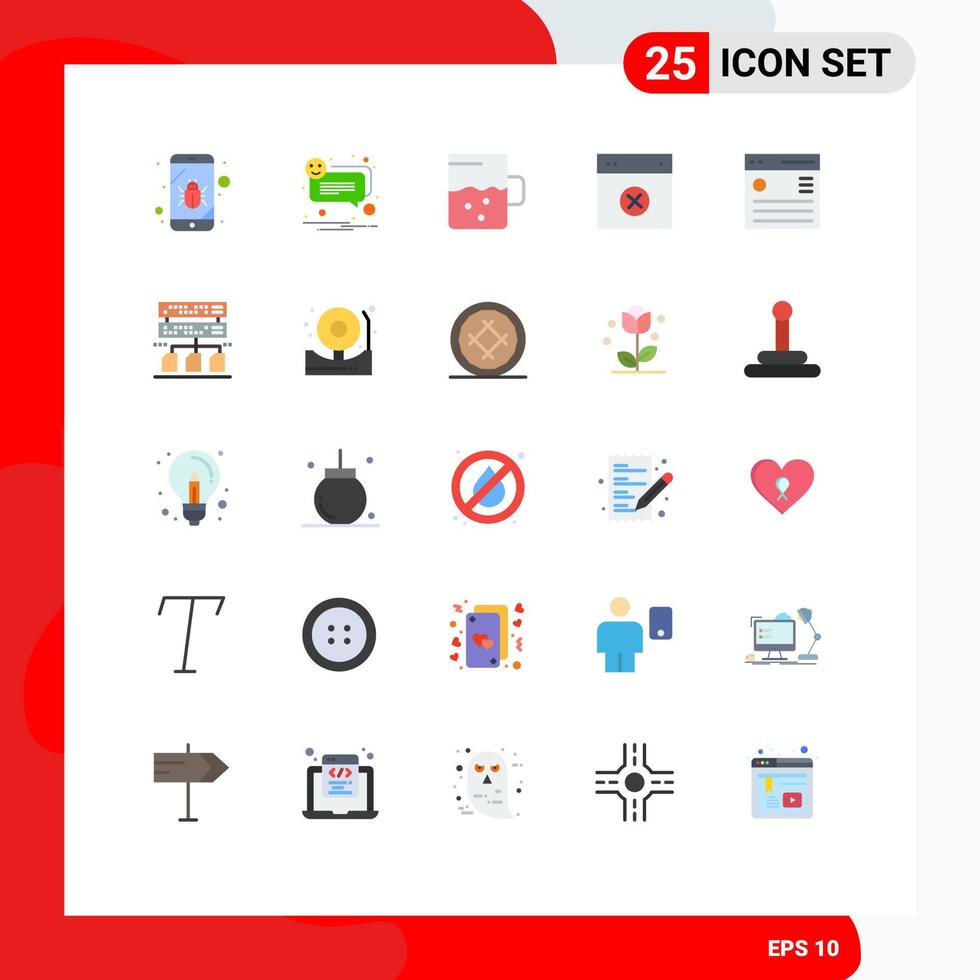 grupo universal de símbolos de icono de 25 colores planos modernos de taza de interfaz de usuario de hamburguesa eliminar elementos de diseño de vector editables de diseño