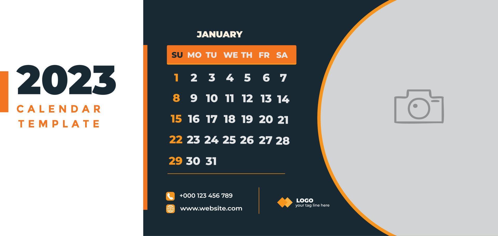 calendario 2023, vector de plantilla de diseño corporativo de calendario