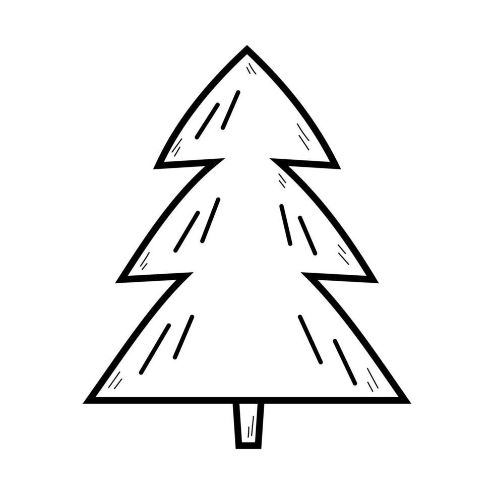 Hand drawn Christmas and New Year tree on a white background. Doodle element for decorating for the winter holidays. Isolated vector illustration.