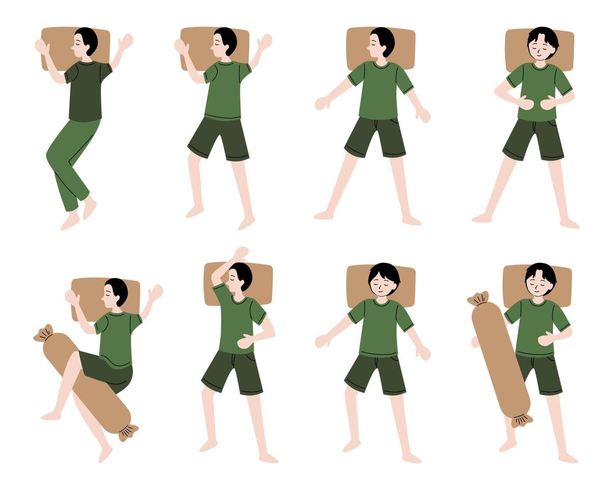 man sleeping in different poses vector