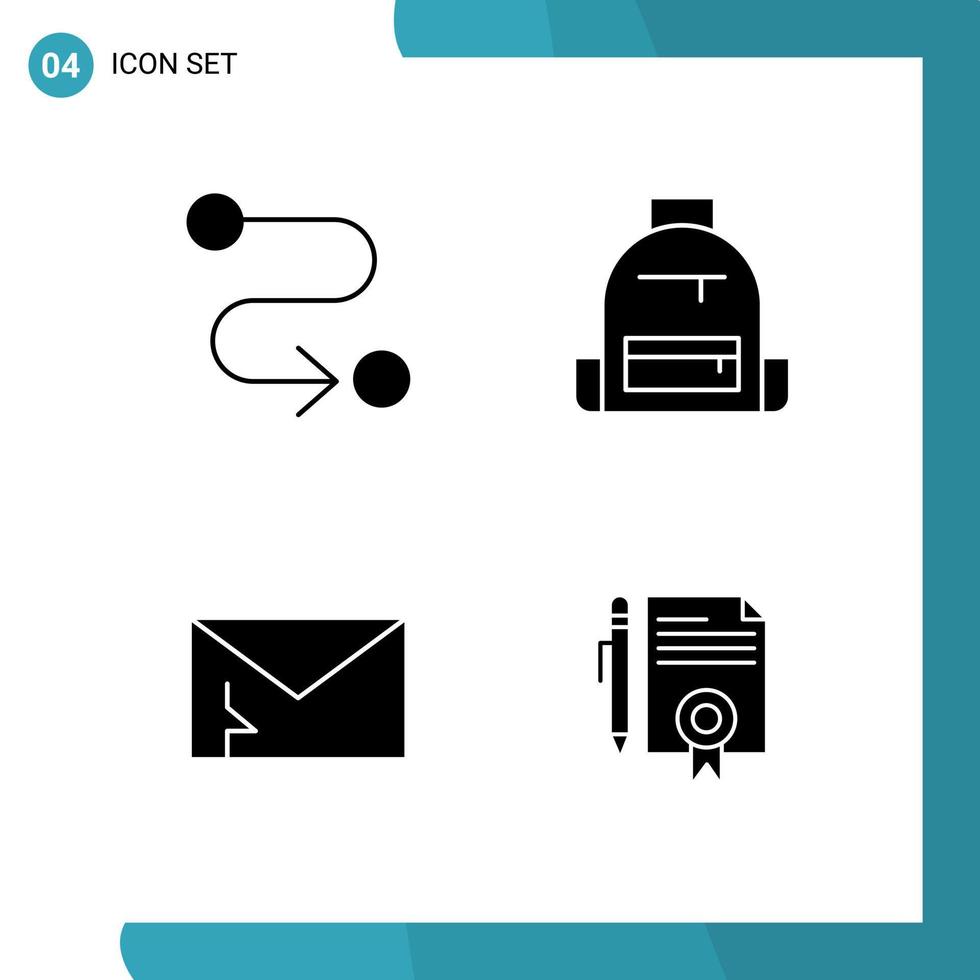 Vector Pack of 4 Glyph Symbols. Solid Style Icon Set on White Background for Web and Mobile.