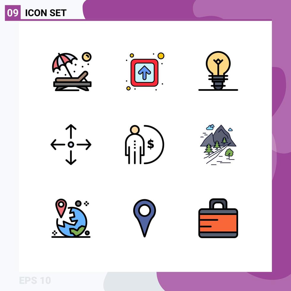Universal Icon Symbols Group of 9 Modern Filledline Flat Colors of income business signs full screen arrow Editable Vector Design Elements