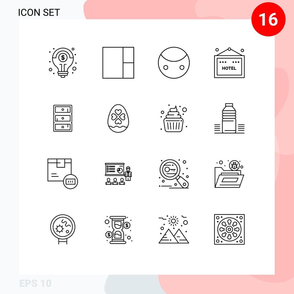 Universal Icon Symbols Group of 16 Modern Outlines of egg closet symbolism cabinet travel Editable Vector Design Elements