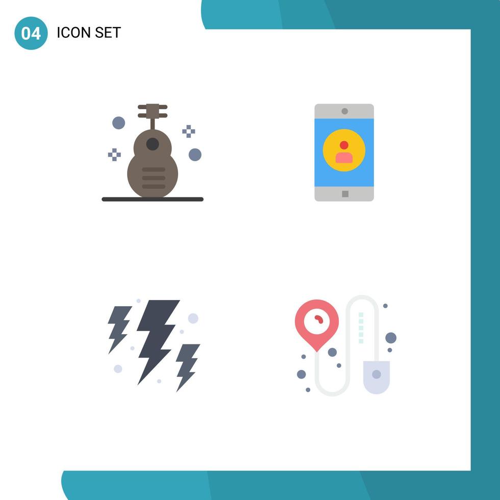 Editable Vector Line Pack of 4 Simple Flat Icons of classic bolt instrument mobile power Editable Vector Design Elements