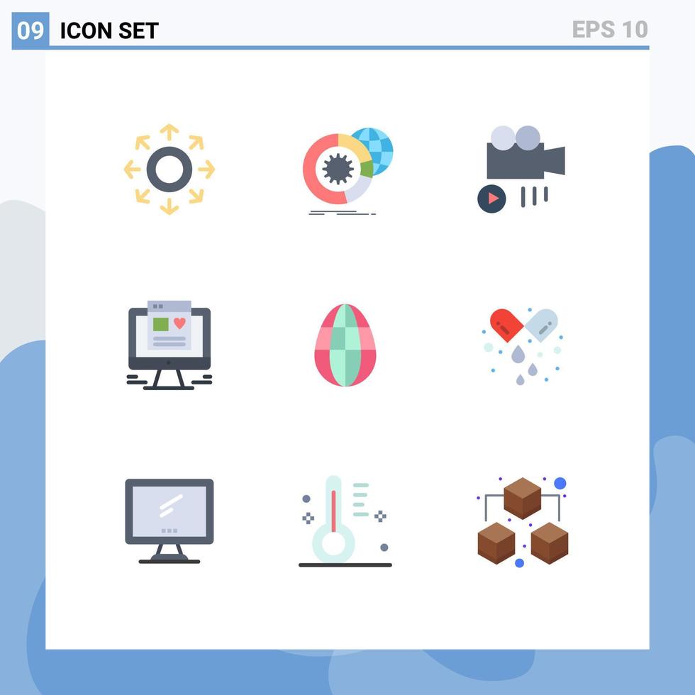 Pack of 9 creative Flat Colors of holiday egg services web design computer Editable Vector Design Elements